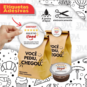 Etiquetas adesivas - IFOOD Adesivo Vinil Leitoso 4x4cm   Corte Circular ARTE PADRÃO