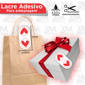Lacre para embalagem - Padrão Coração Vinil + Recorte 9x4,5cm   Corte Reto 