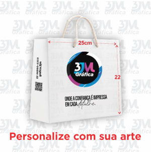 Sacola (branca) de papel M - 25x22x10cm Sulfite 180g 25x22x10cm - Horizontal 4x4  Alças em nylon / Fundo reforçado 