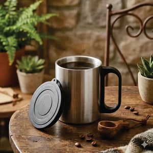 Caneca Inox com tampa      personalizado com adesivo vinil transparente
