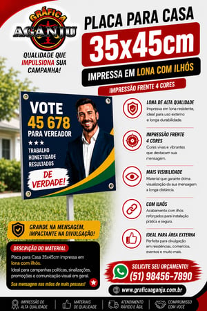 Placa para Casa tamanho 35 x 45 4 x 0 cores em lona com ilhós nos cantos lona com ilhós 35 x 45 4x0   