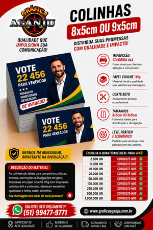 Colinha (Tamanho 8 x 5 ou 9 x 5) Papel Couchê 115 gr Brilho 4x4 cores Couchê 115gr 8x5 ou 9x5 4x4   