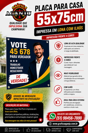 Placa para Casa tamanho 55 x 75 4 x 0 cores em lona com ilhós nos cantos lona com ilhós 55 x 75 4x0   