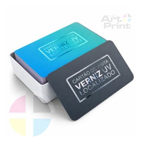 CARTÃO DE VISITA Couchê 300g 9x5cm 4x4 ( Colorido frente e verso) Laminação Fosca e Verniz Localizado F/V 4 Cantos Arredondados 