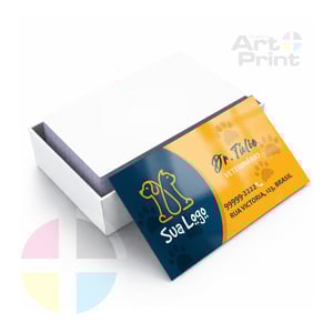 CARTÃO DE VISITA Couchê 250g 9x5cm 4x0 (colorido na frente e branco atrás) Verniz Total Brilho frente Corte Reto 