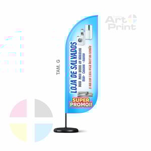 WIND BANNER COMPLETO (G) Base Titan Black * 2.90M X 0.65M* Dupla-Face | Impressão Ultra-HD EPSON Tecido TecnoSport 100% Sintético FACA | PENA | VELA | ÂNGULO Estrutura de Alumínio Desmontável