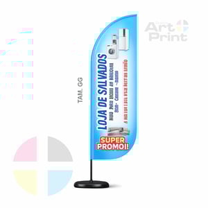 WIND BANNER COMPLETO (GG) Base Titan Black * 3.45M X 0.65M* Dupla-Face | Impressão Ultra-HD EPSON Tecido TecnoSport 100% Sintético FACA | PENA | VELA | ÂNGULO Estrutura de Alumínio Desmontável