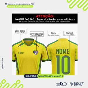 CAMISETA BRASIL COPA - Tecido Profit - Personalizada com Nome