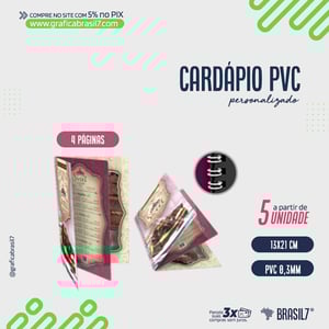 CARDÁPIO 4 PÁGINAS 13X21CM  PVC 0,3MM PVC 0,3mm 13X21CM 4x4 Impressão Frente e Verso. Brilho Total UV Duplo anel wire-o 