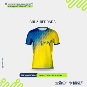 Camiseta Copa Dry Fit Juvenil Tecido Dry Fit 100% Poliéster Personalizada Impressão Ultra HD Sublimática   Embalagem Individual