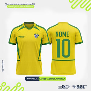 CAMISETA BRASIL COPA - Tecido Profit - Personalizada com Nome Tecido Profit    Personalizado com DTF textil MODELO PADRÃO