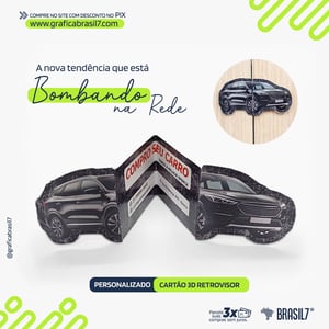 CARTÃO DE VISITA 3D dobrável Retrovisor carro Couché Brilho 250g 17,8x4,8cm 4x0 Impressão Só Frente Laminação Fosca Frente Corte Personalizado TAMANHO MÉDIO