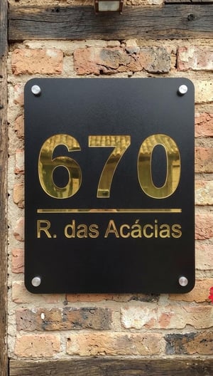 Número para casa - Personalizada – Frete Grátis - Design Moderno e Sofisticado Acrilico 40cm x 22cm Preto / Dourado Acrilico 3mm sobreposta em acrilico 3mm Brilho Kit de instalação