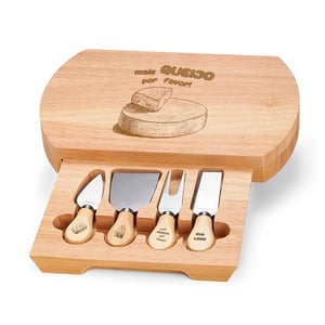 KIT QUEIJO - 5 PEÇAS bambu e Inox 27cm x 18cm 1X0  gravação a laser 