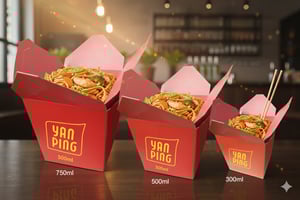 Caixa Yakisoba - Yan Ping Triplex 250g 31x31 4x1 Proteção Interna para Alimentos Laminação Fosca Frente 