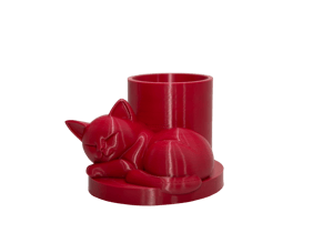 Porta‑Caneta Gato 3D PLA – rígido, liso, com acabamento de qualidade 10x6 Vermelho   