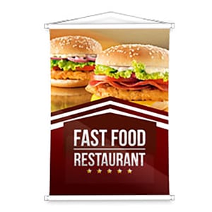 Banner em Lona - M² Lona Brilho 340 grs. A informar 4x0 cores  Com bastão, ponteiras e cordão 