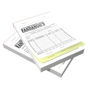 Talão 2 vias (1º  Branca / 2º Amarela) Papel Autocopiativo 10 x 14 cm 1x0 cores  Blocagem, Picote e Grampo 