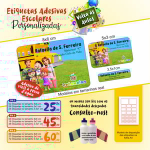 Kit 1 Etiquetas Escolares Adesivo Vinil Vários   Corte Digital 