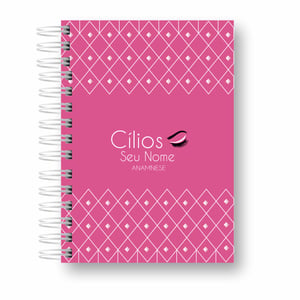 Caderno Anamnese Cílios capa com seu nome