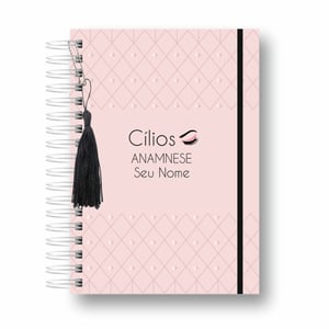 Caderno Anamnese Cílios capa com seu nome