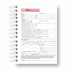 Caderno Anamnese Cílios capa com seu nome