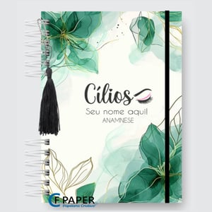 Caderno Anamnese Cílios capa com seu nome