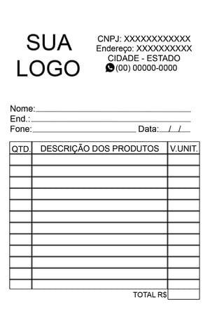 TALÃO DE PEDIDO - 1 VIA COM 50 FOLHAS FOLHA SULFITE OFICIO 75g 10x15   CORTE RETO 
