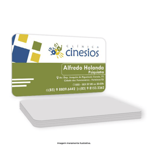 Cartões de Visita - PVC 0,5mm - 8,5x4,7cm PVC 0,5mm 8,5x4,7cm 4x0 / 4x4 Branco Bordas Boleadas Valor somente pelo site