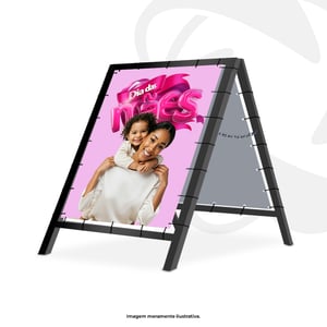 Cavalete 2 Base - 80x100cm Estrutura Metalon com pintura eletrostática (alta durabilidade) Estrutura Tam. 80x100cm / Lona Tam. 74x84cm 4x4  Lona Impressa com ilhós ou tensionada Lona com proteção Verniz UV (alta resistência a sol e chuva e maior definição de cores)