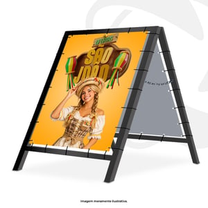 Cavalete 2 Base - 80x100cm Estrutura Metalon com pintura eletrostática (alta durabilidade) Estrutura Tam. 80x100cm / Lona Tam. 74x84cm 4x4  Lona Impressa com ilhós ou tensionada Lona com proteção Verniz UV (alta resistência a sol e chuva e maior definição de cores)