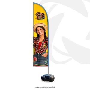 Wind Banner G - Tam. 290cm de altura Tecido 2,20 x 0,67, Haste em fibra de vidro ou aço galvanizado, Base em plástico e Furo Central 3/4 Altura; 2,90m 4x4  Gota, pingo, faca e asa. Modelo e cor de base pode variar de acordo com estoque.