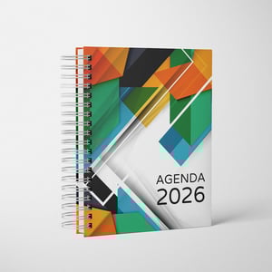 Agenda comercial diária personalizada 2026 A5 wire-o Miolo em papel offset 75 g/m² capa em papelão cinza 1.4 mm com vinil adesivo A5 4x4 cores (capa e contra capa), 1x1 cores (preto e branco - miolo) Laminação BOPP fosca Refile e wire-o Sem opção de extras