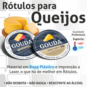 Adesivos Etiquetas Personalizadas Queijos Adesivo Bopp Branco 8x6 cm Colorido  Corte Redondo, Quadrado ou Especial 