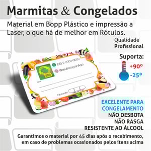 Adesivos Etiquetas Personalizadas Marmita Fit e Congelados Bopp (plástico) 11,65x8,65 cm Colorido  Corte Redondo ou Quadrado Cola Extra Forte