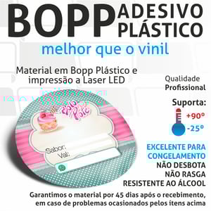 Etiquetas Doces, Salgados ou Bolo no Pote Adesivo Bopp Branco 5,5x5,5 cm Colorido  Corte Redondo, Quadrado ou Especial 