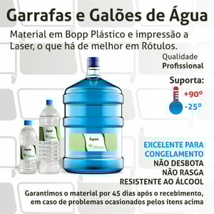 Rótulos Adesivos ou Etiquetas Personalizadas Garrafas e Galões de Água Bopp (plástico) 12x7 cm Colorido  Corte Redondo ou Quadrado Cola Extra Forte