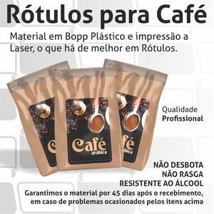 Rótulos Adesivos Etiquetas Personalizadas Café Bopp (plástico) 25x10 cm Colorido  Corte Redondo ou Quadrado Cola Extra Forte
