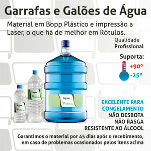Rótulos Adesivos ou Etiquetas Personalizadas Garrafas e Galões de Água Bopp (plástico) 17,5x3,5 cm Colorido  Corte Redondo ou Quadrado Cola Extra Forte