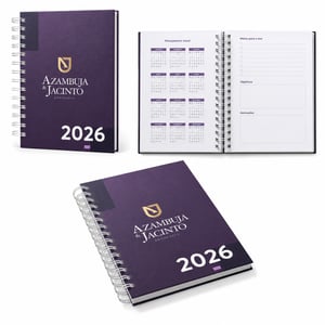 AGENDAS PERSONALIZADAS CAPA DURA 14X21 CM 4X0 LAMINAÇÃO BRILHO OU FOSCO CAPA DURA, WIRE-O 