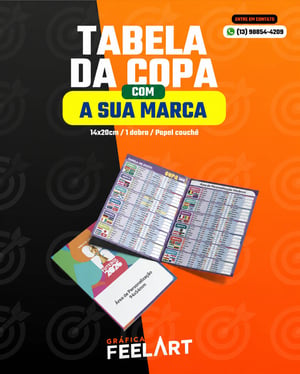 Tabela de jogos personalizada Papel couchê 14x20cm 4x4 - Frente e verso   1 dobra