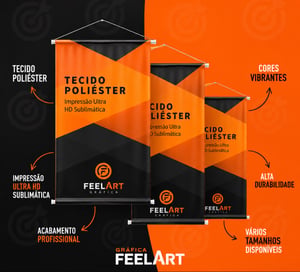 Banner tecido Poliéster 98g 70x120cm 4x0 - Somente frente Impressão sublimática HD Bastão e cordão 