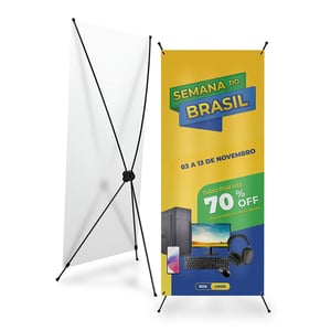Banner X Lona Front Light 410g 60x160cm 4x0 - Somente frente Impressão UV 4 ilhós, 1 em cada ponta Suporte em fibra