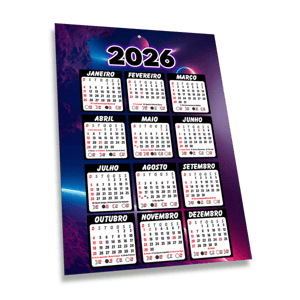 Calendário de Parede Papel Duplex 250g 23x31cm 4/0 (colorido só frente) UV total  1/0 com furo O Prazo de produção começa a contar a partir da aprovação da arte até as 14hs.