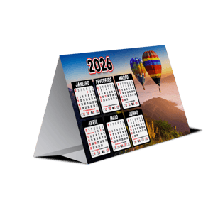 Calendário de Mesa couchê 300g Papel couchê 300g 22,8x12cm 4/0 (colorido só frente)  Corte e Vinco O Prazo de produção começa a contar a partir da aprovação da arte até as 14hs.