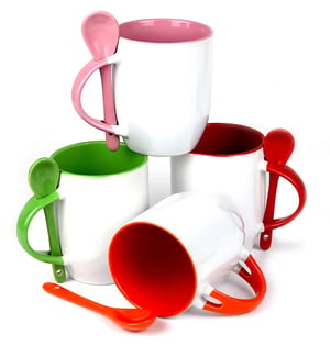 Caneca Com Colher Interior e Alça colorida Porcelana 96x150mm COLORIDO BRILHO Sublimação  
