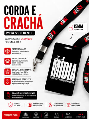 KIT CORDA 15MM + CRACHÁ IMPRESSO FRENTE IMPRESSO NO PVC ( ORIGINAL ) 5,4X8,6CM 4/4  ACETINADO SUBLIMAÇÃO Ma