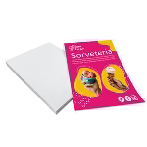 500/Und. Panfletos Couchê 90g Brilho 10x14cm 4x0 Cores Impressão Colorida Frente Sem verniz Corte Reto 