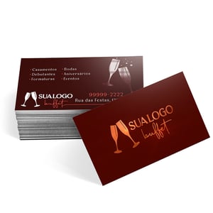 Cartão de visita Couchê 300g 9x5cm 4x4 Laminação Fosca e Hot stamping Frente e Verniz Localizado Verso Corte Reto 