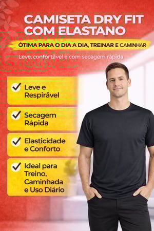 Camiseta Dry Fit com Elastano Lisa  PP ao GG